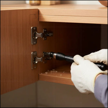Homme ajuste porte armoire cuisine avec clé à cliquet