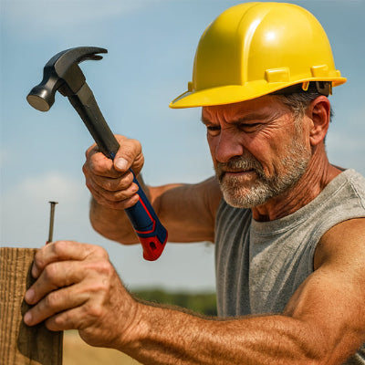 Homme construction bâtit avec marteau arrache clous