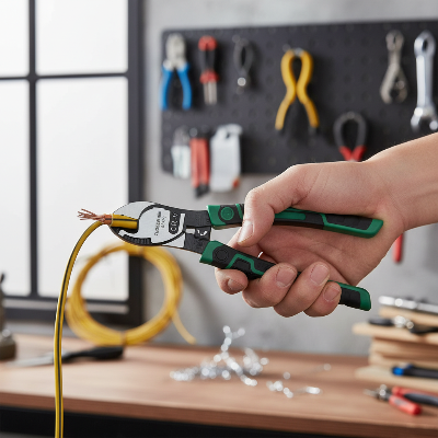 Homme coupe câble jaune avec pince coupe cable