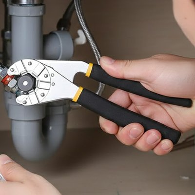 homme installant lavabos avec pince multiprise