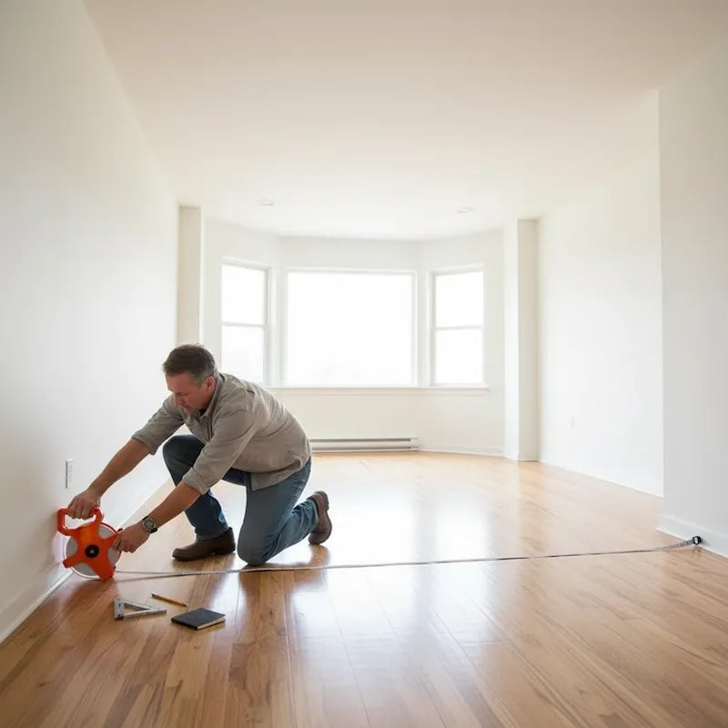 Homme mesurant une grande pièce metre ruban 100m