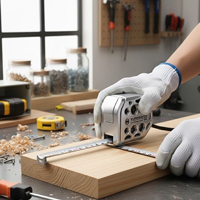 homme mesure planche avec mètre ruban 
