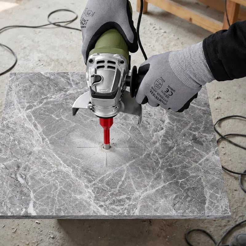Homme perdant carrelage gris avec foret diamant carrelage