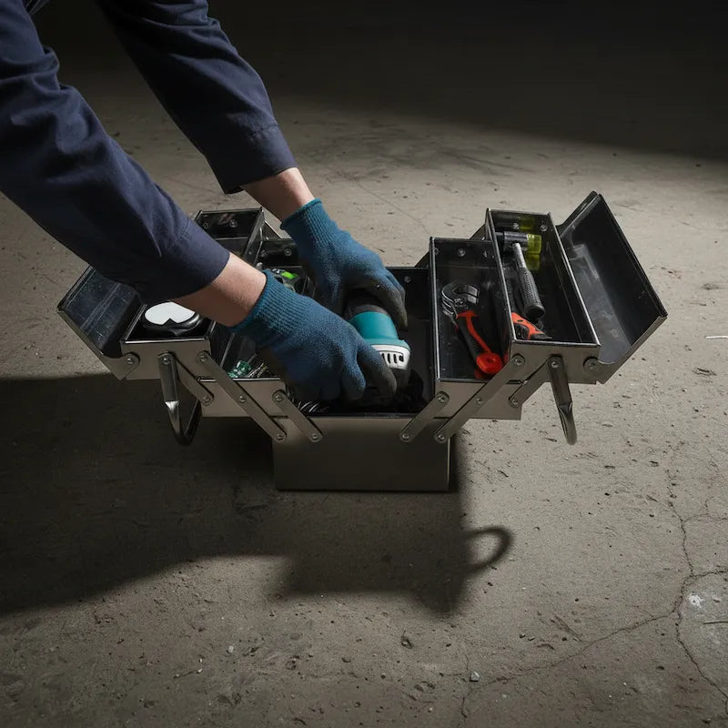 CAISSE A OUTILS EN METAL | 5 plateaux acier inoxydable