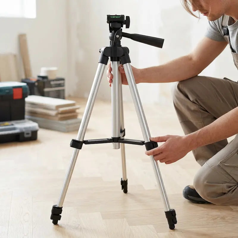 Homme règle pied trépied pour travaux intérieur