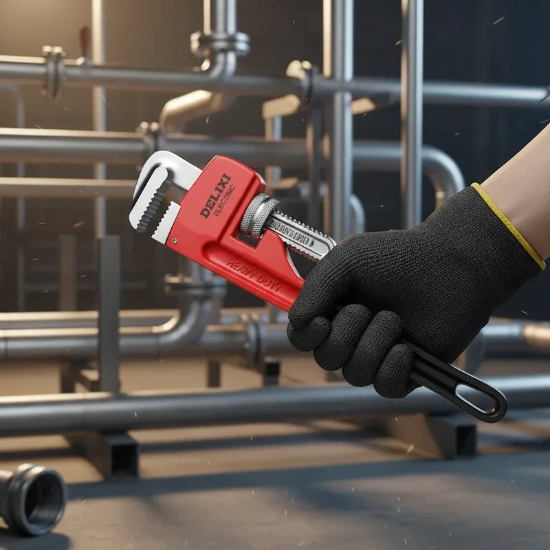 Homme tient clé à griffe dans usine