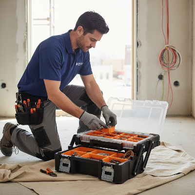 Homme tout faire cherche vis dans caisse a outils