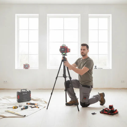 Homme utilisant un niveau laser 360 pour rénovation