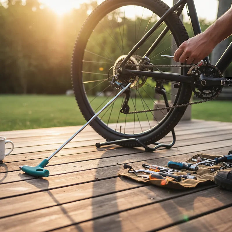Homme utilise cle allen grande taille pour ajustement vélo
