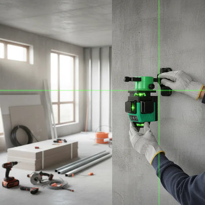 Homme utilise niveau laser 360 sur chantier
