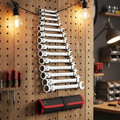 Jeu de clé plate à cliquet bien organise dans atelier