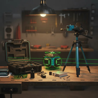 Kit complet niveau laser 360 sur établi vue d'ensemble