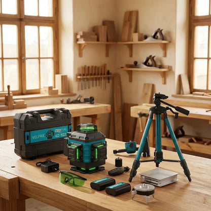 Kit niveau laser 360 dans un atelier de menuiserie chaleureux