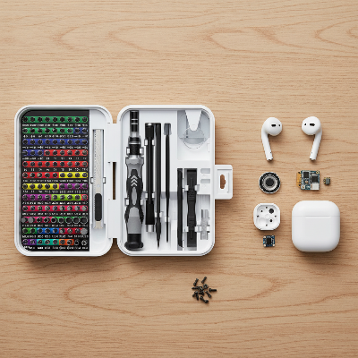 Kit tournevis de précision blanc sur table claire