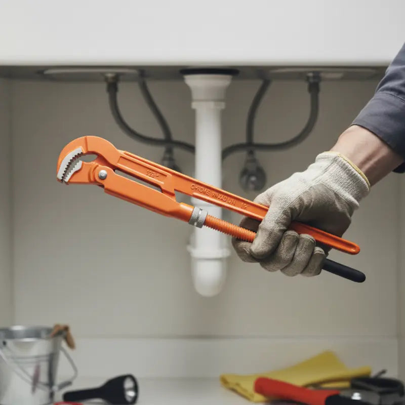 Main dans un gant tient clé à griffe pour plomberie
