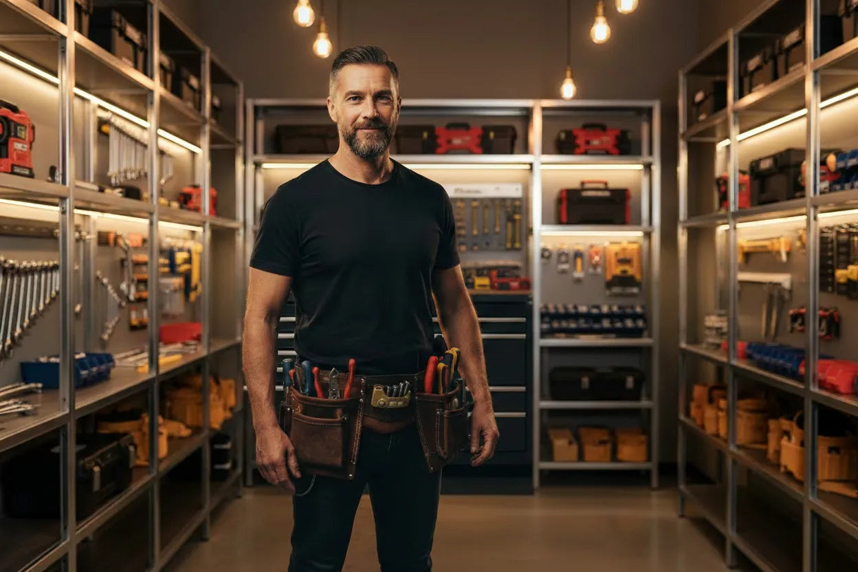 Marc bricoleur montre ses outils de bricolage dans son atelier