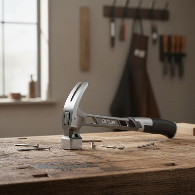 Marteau de menuisier sur établi bois dans atelier