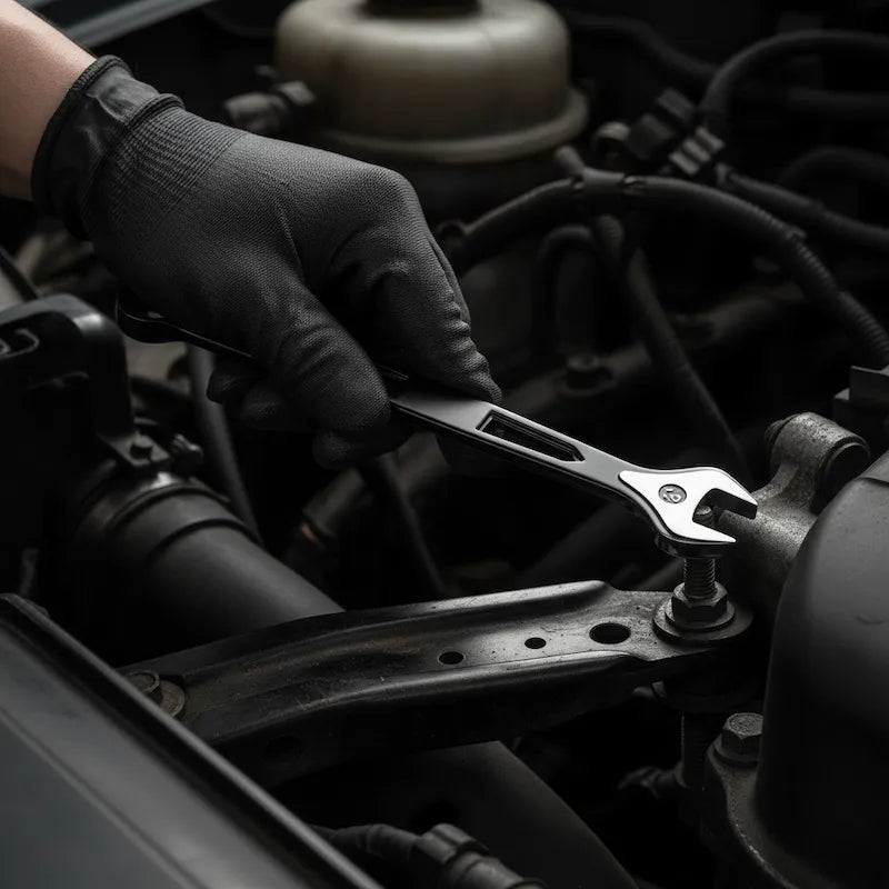 Mécanicien répare moteur véhicule avec clés plates