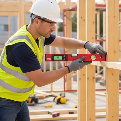 Menuisier construit structure bois avec-niveau à bulle électronique