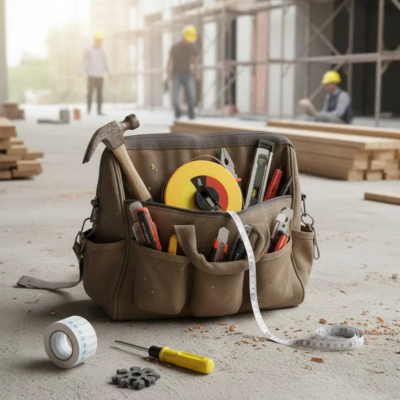 Mètre ruban dans sac outils chantier