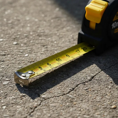 Mètre ruban métrique impérial sur sol béton