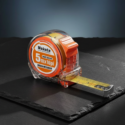Metre ruban orange sur plaque ardoise noire
