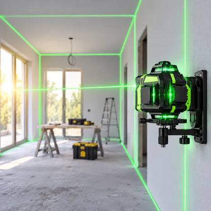 Niveau laser 360 vert sur support mural pièce rénovation