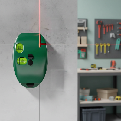 Niveau laser à bulle sur mur carrelé