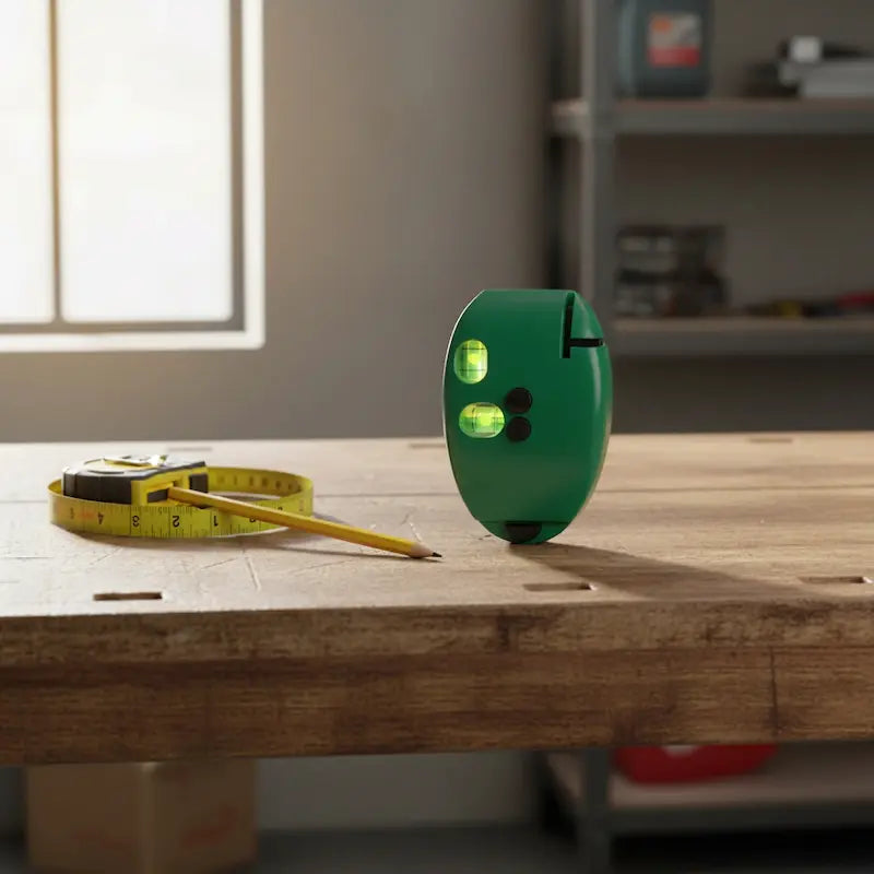 Niveau laser à bulle vert debout sur établi