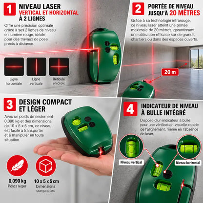 Niveau laser à bulle vert souris caractéristique