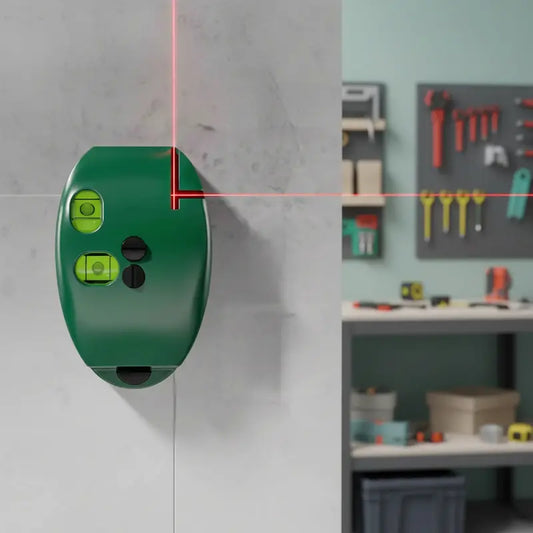 Niveau laser à bulle vert sur le mur atelier