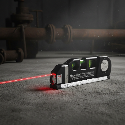 Niveau laser avec faisceau laser dans usine sombre