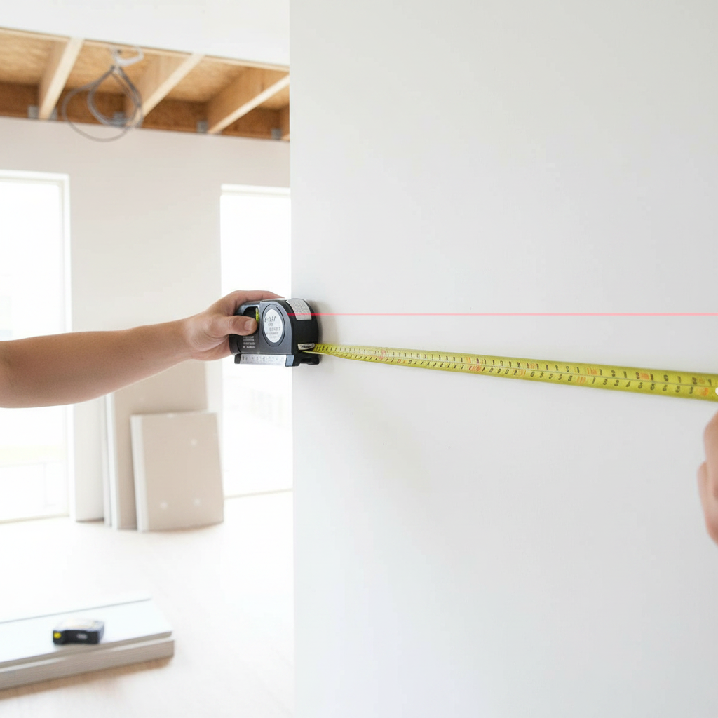 Niveau laser avec mètre ruban mesure mur