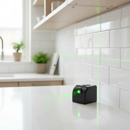 Niveau laser en croix pour rénover cuisine scandinave