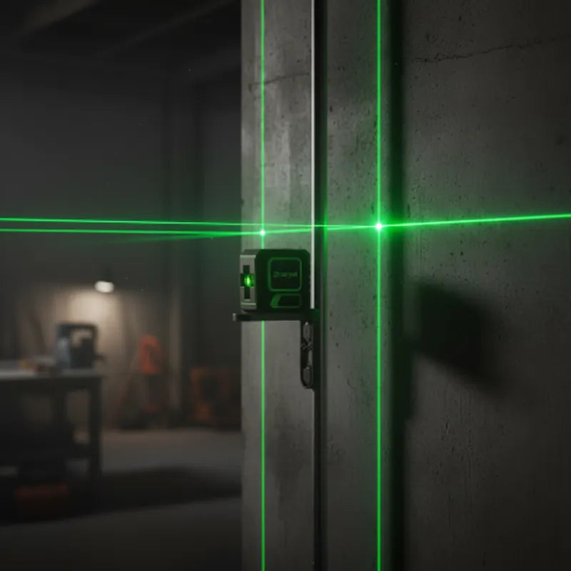 Niveau laser vert installé sur poteau atelier industriel