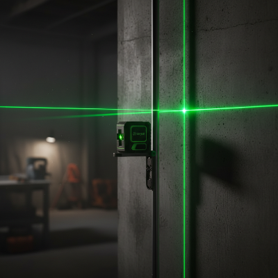 Niveau laser vert sur poteau atelier industriel