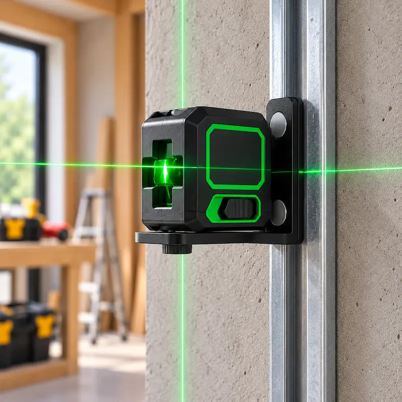 Niveau laser vert sur support magnétique rail métallique