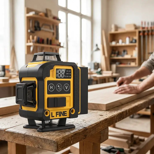 Niveaux laser 360 dans atelier lumineux avec artisan
