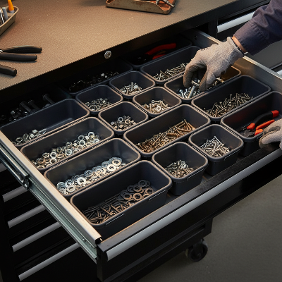 Organisation boite à outils dans tiroir atelier
