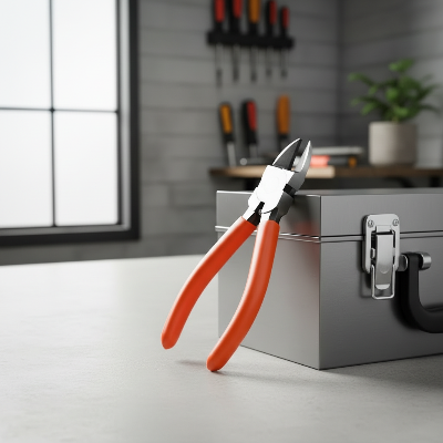 Pince coupante diagonale accoté sur caisse à outils