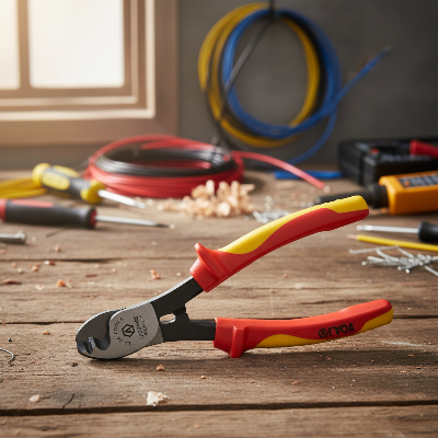 Pince coupante electricien sur table atelier