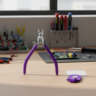 Pince coupante violette sur table travaille