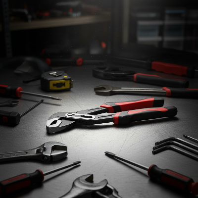 Pince multiprise plombier sur table avec autres outils