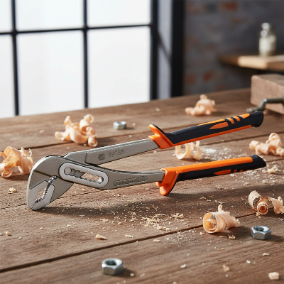 Pinces multiprises sur établi bois atelier