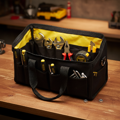 Présentation intérieure sac a outils jaune