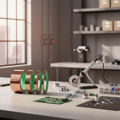 Ruban adhésif en cuivre dans atelier électronique
