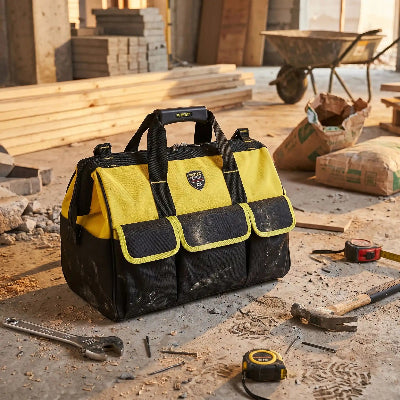 sac a outils apres journee de travail sur chantier
