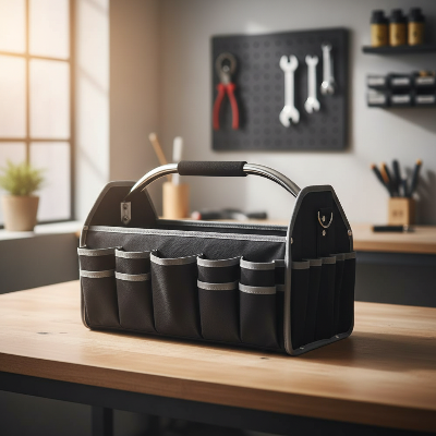 Sac a outils electricien vide sur table établi