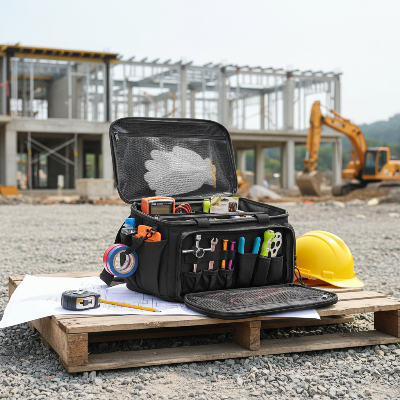 Sac à outils ouvert sur chantier