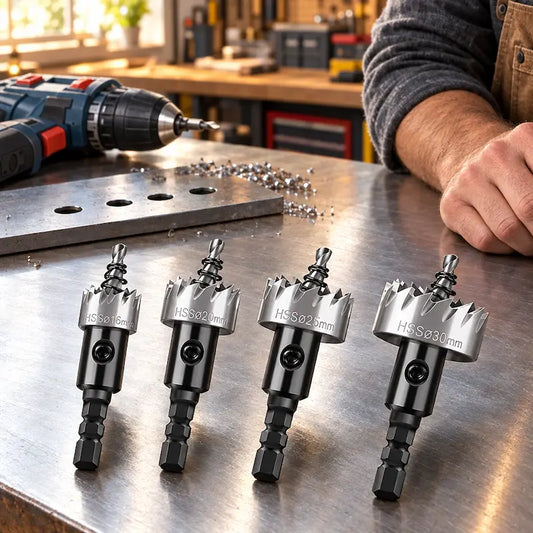 Scie cloche metal présente sur établi métallique dans atelier